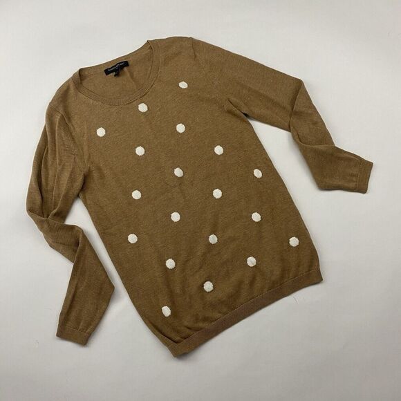 Banana Republic Factory Brown White Polka Dot Crew Neck Sweater Cotton Rayon XS - Picture 9 of 9
